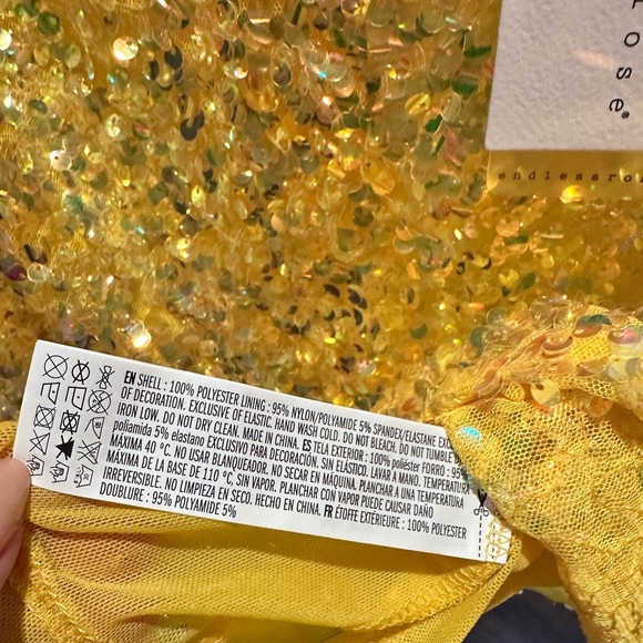 Endless Rose Sequined Long Sleeve Yellow Top NWT- Size Small - Picture 5 of 5